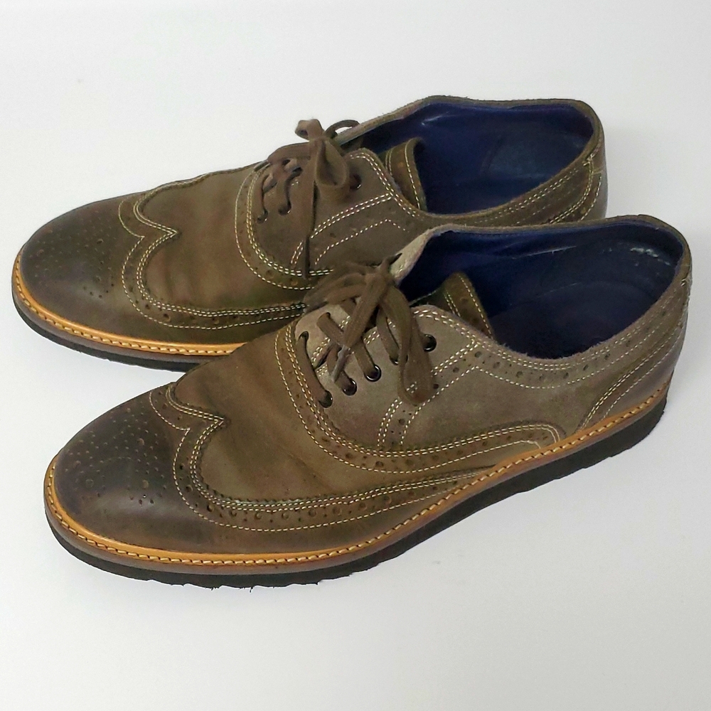 Cole Haan 10.5 Olive Green Suede Look Mens Leather
